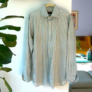 Etro Man Shirt - striped white with black and green stripes - Man size 42